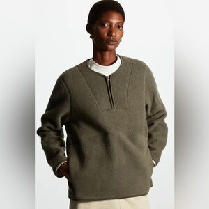 COS Half-Zip Pullover Fleece Sweater in Olive Green Size XS